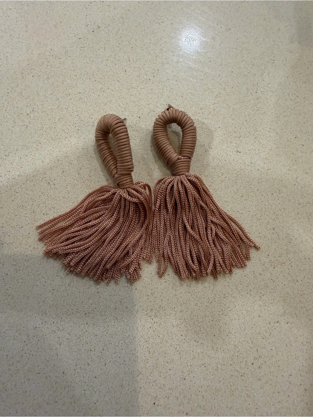 Beige Pink Wrapped Cord Statement Tassel Drop Earrings - Picture 2 of 7